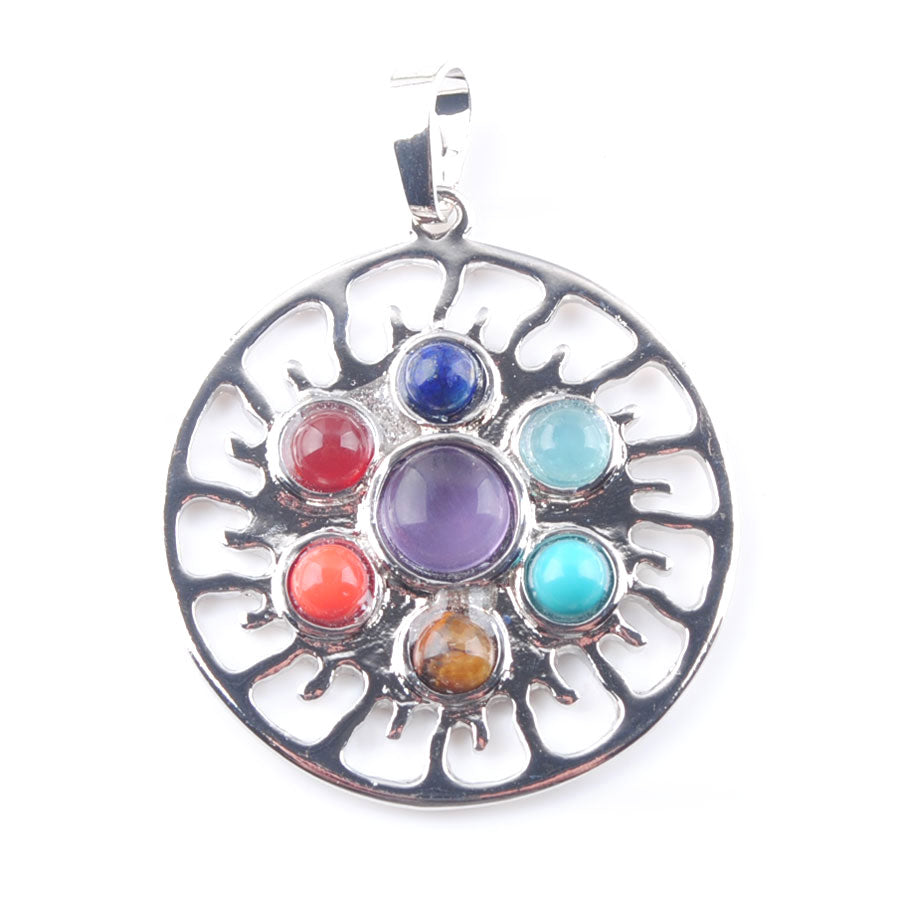 WOJIAER 7 Chakras Natural Stones Round Pendants Health Amulet Healing Necklace 18&quot; Length Jewelry Charms Pendant N3274