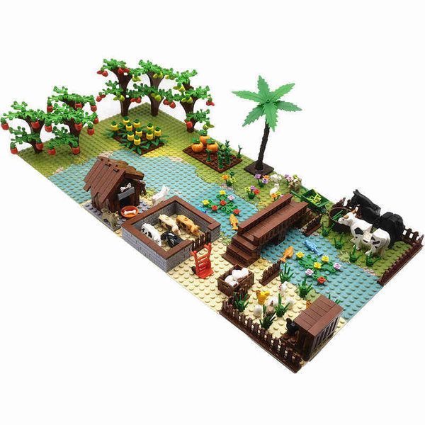 Plants Fruit Tree Farm Animals Building Blocks Bricks Montessori Toys for Children Xmas Birthday Gift MOC Parts Juguetes Bloques Y1130