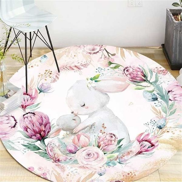 Fashion home Cartoon Round Floor Mat Soft Flannel Sponge Children Rug For Room Baby Play Mat Room Rug Bedside anti-slip mat 211204