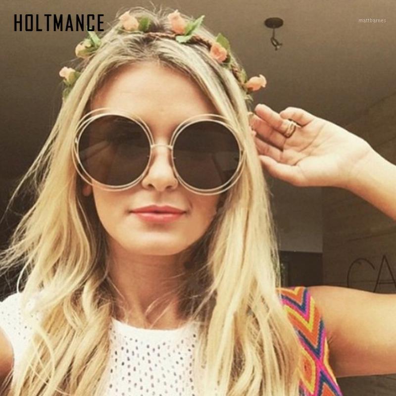 Sunglasses Vintage Round Oversized Big Frame Mirror Lens Women Brand Designer Metal Lady Sun Glasses Cool Retro Eyewear