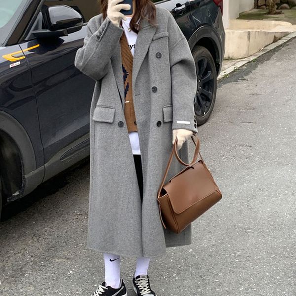 Autumn Winter Women Elegant Long Wool Coat Double-faced cashmere Coat Long Sleeve Double Breasted Coat Female Chic Outerwear