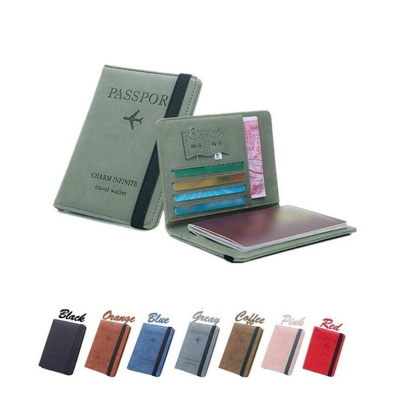 Card Holders RFID Passport Bag Elastic Band Leather Cover Blocking For Cards Wallet Organizer Case Men Women
