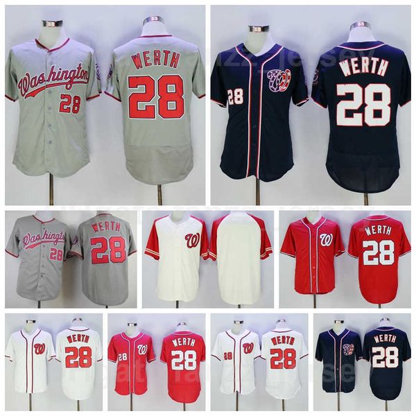Men Vintage 28 JAYSON WERTH Retro Baseball Jersey Flexbase Cool Base Team Red White Grey Navy Blue Color Color All Stitched Retire Excellent