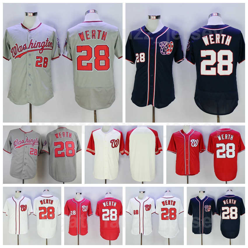 Men Vintage 28 JAYSON WERTH Retro Baseball Jersey Flexbase Cool Base Team Red White Grey Navy Blue Color Color All Stitched Retire Excellent Quality