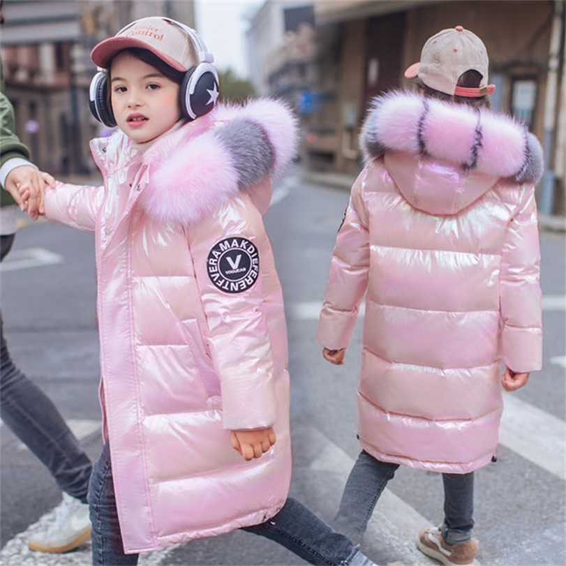 Russian Winter Down Jacket Of Girls Waterproof Shiny Warm Coat 5-14 Years Teen Girl Parka Snowsuit Boys 211222