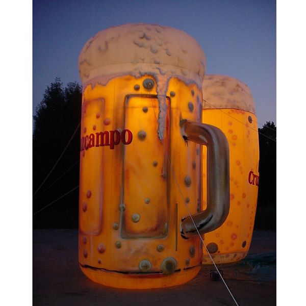 Custom made giant&3mH inflatable beer bottle led glass beers mug air balloon decoration toys sport for advertising