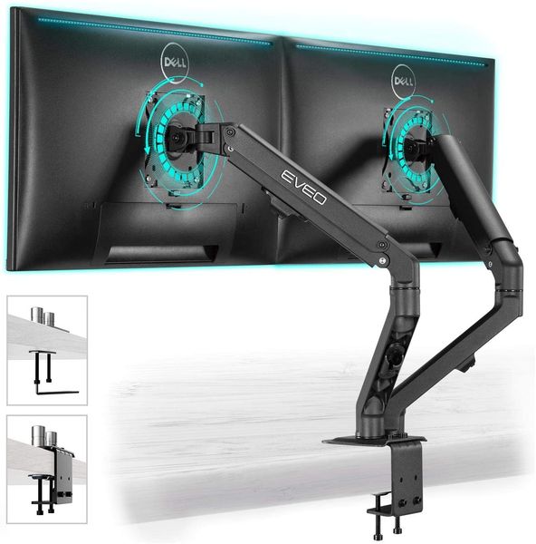 Dual Monitor Stand- Ergonomic Monitor Stands for 2 Monitors, Dual Monitor Mount for 17-27 Inch or 4.4-15.4 Lbs Each Arm, Swivel Mount 75x75m