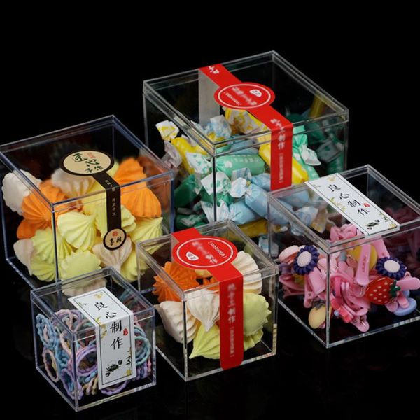 Hard Clear Acrylic Square Box Gift Wrap Lids Display Case Wedding Birthday Baby Shower Party Candy Cube Christmas Decor 4.5cm 5.5cm 6cm