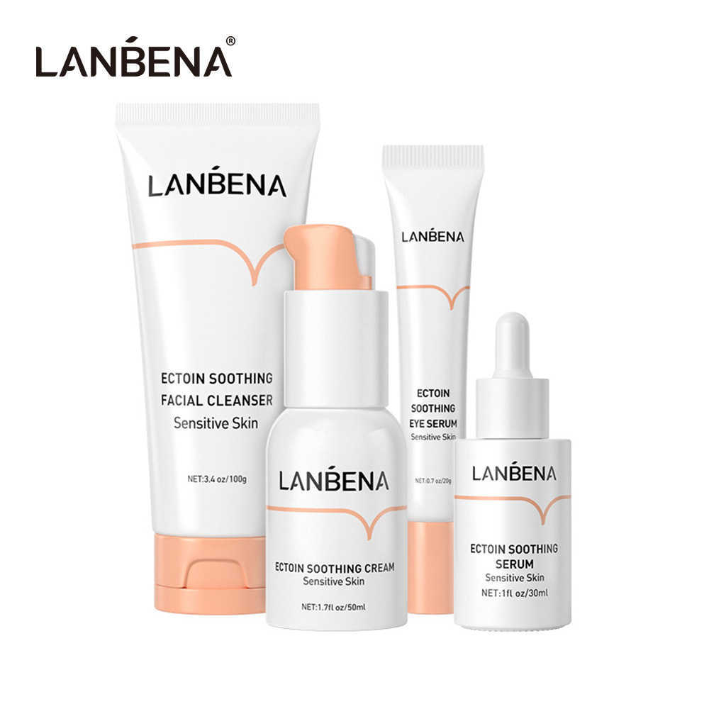 LANBENA Ectoin Anti Allergic Repair Soothe Sensitive Skin Care Set Facial Cleanser + Eye Essence Cream + Soothe Serum + Lotion