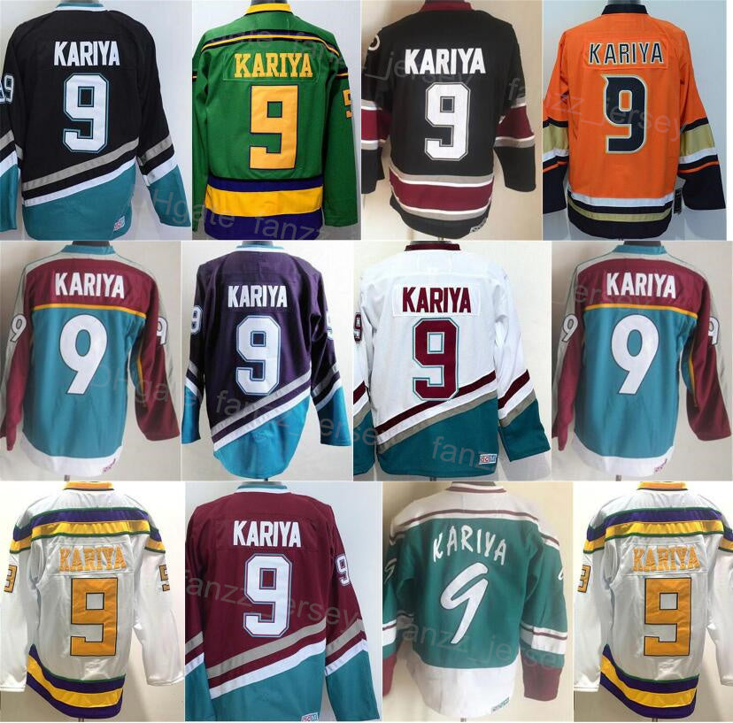 Men Retro Ice Hockey 9 Paul Kariya Vintage Jersey Away Black White Blue Green Orange Red Mighty Purple Home For Sport Fans Embroidery And Stitched B