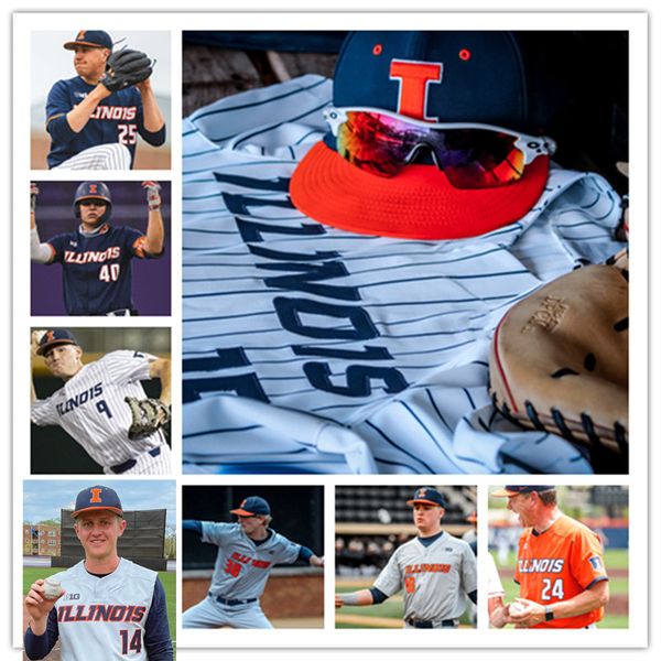 NCAA Custom Illinois Fighting Illini Baseball Jersey Branden Comia Ryan Hampe 17 Justin Janas 18 Kellen Sarver 25 Nathan Lavender 35 Andrew