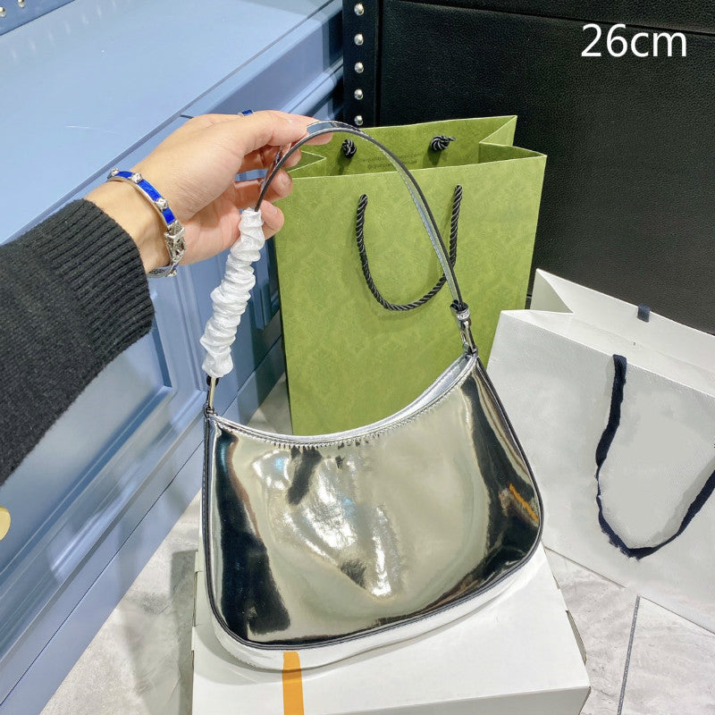 Top Women Silver Handbags Shoulder Bags Designer Saddles Baguettes Small size Brand Purses Hobos Glitter Shiny Plain Underarm Bag fashion lady 2022
