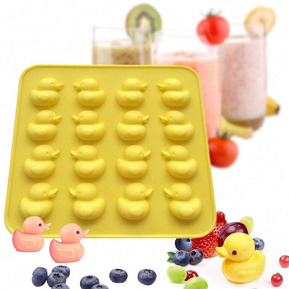 16 Cavities Rubber Duck Candy Moulds, Yellow Duck Silicone Chocolate Fondant Mold for Cupcake Decoration Gummy Fat Bomb Crayon Melt Mini Soap Ice Cu