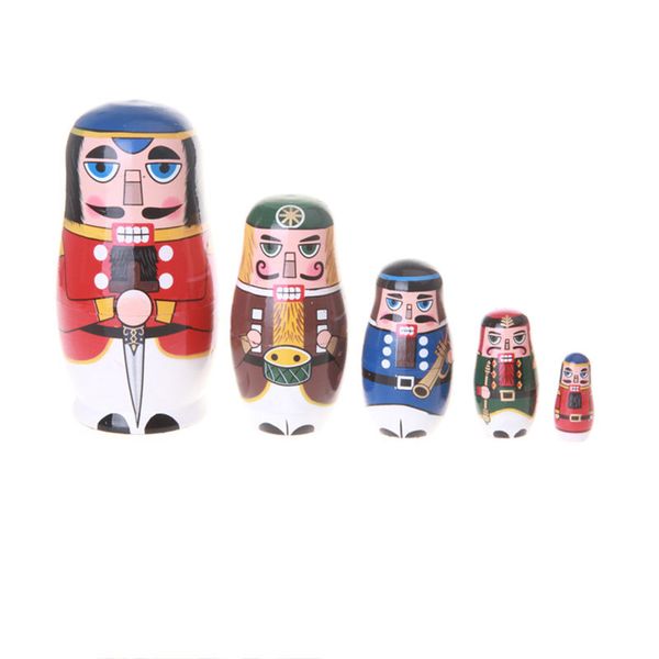 5pcs- Set Miles Kimball Nutcracker Solders Matryoshka Nesting Dolls Wooden Russian Doll Handmade Craft Kids Child Gift 899 210318