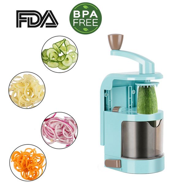 LMETJMA Spiralizer Vegetable Slicer With 4 Rotating Blades Mandoline Slicer Cutter Pasta Spaghetti Zucchini Noodles Maker KC0214 210317