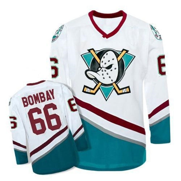 5266 Gordon Bombay Mighty Ducks Jerseys 96 Charlie Conway 99 Adam Banks Hockey Anaheim Men&#039;s Movie Jersey White Green