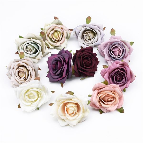 100pcs Decorative flowers wreaths artificial flowers for wedding Party home decoration diy gifts box scrapbooking roses head 210317