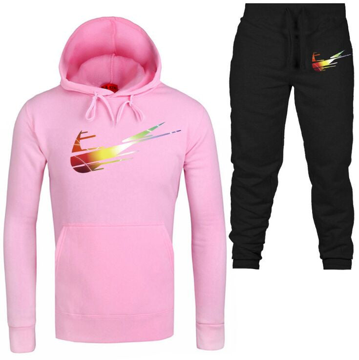 2 Pieces Sets Tracksuit brand Printing Men Hooded Sweatshirt+pants Pullover Hoodie Sportwear Suit Casual Sports Clothes white black