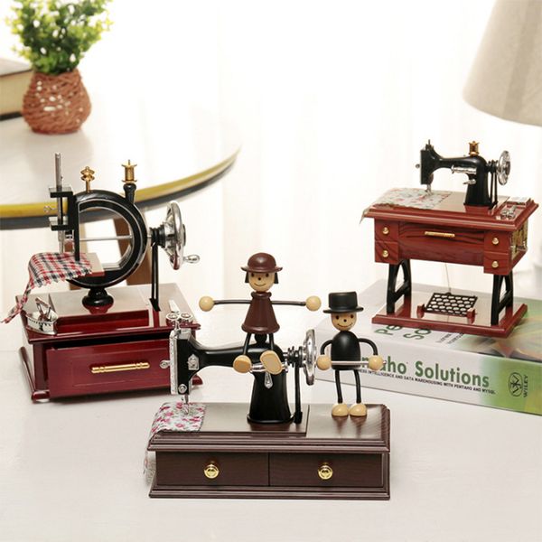 Music Box Mini Retro Sewing Clockwork Music Wood Box Home Decoration Home Crafts Birthday For Girlfriend Gift Christmas Gift 210319