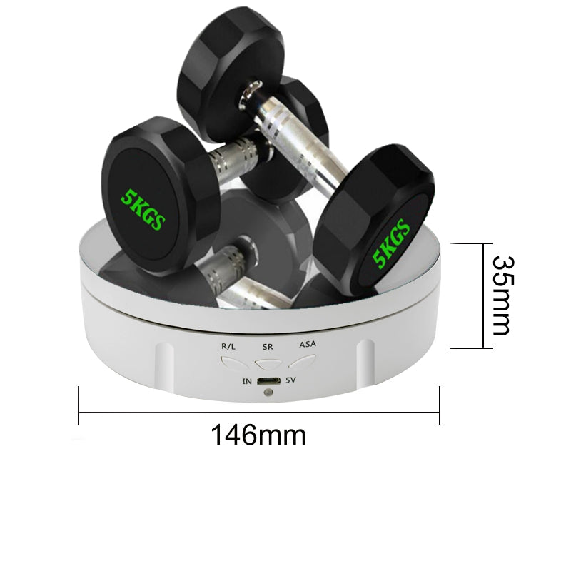 Rotating Display Stand D146MM 10KG-loadable 3 speeds 2 directions powered by batteries-DC input rotary turntable color white-black #146