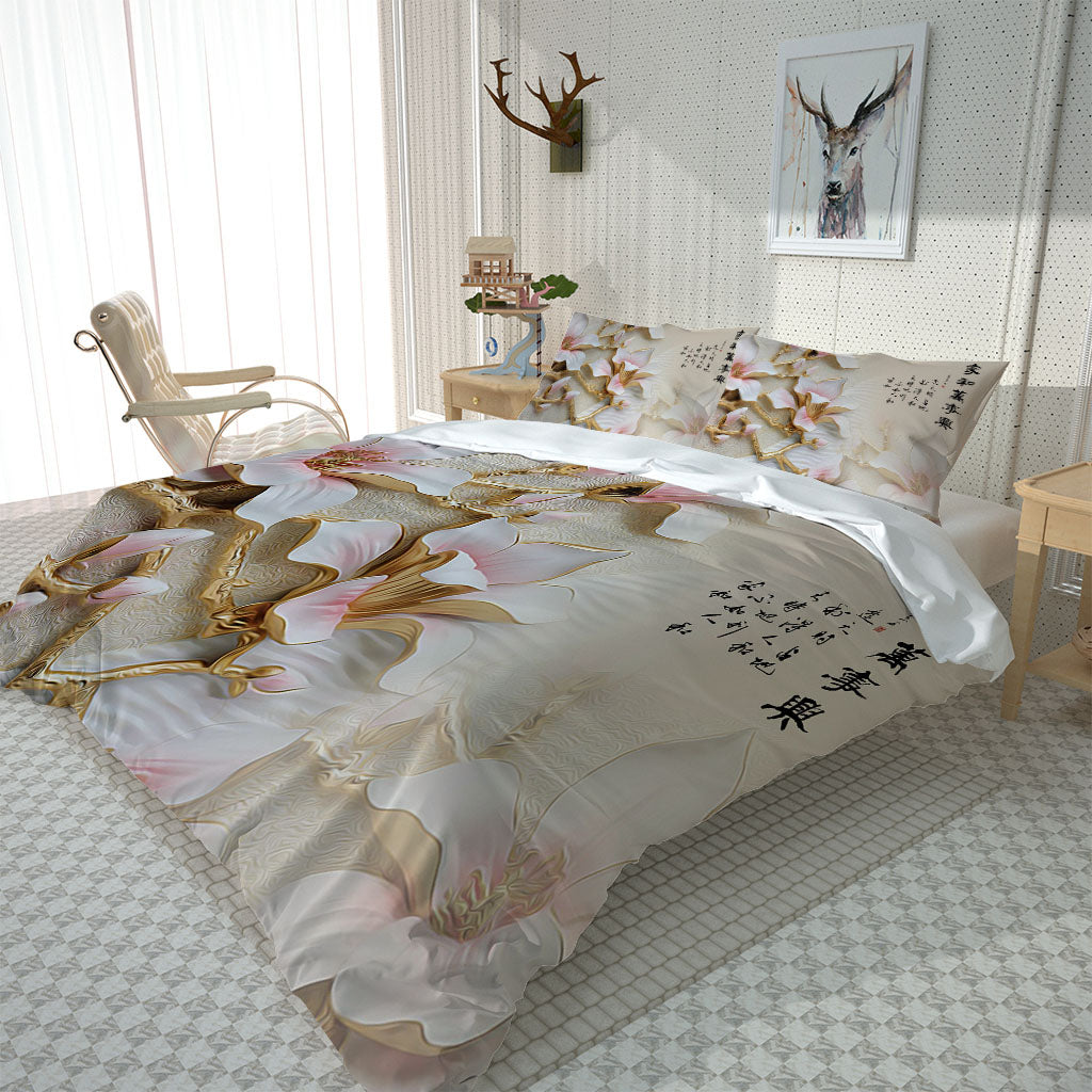 3D Printed Duvet Cover Single bedding set Full Double Bed Linen Flat Sheet pink flower