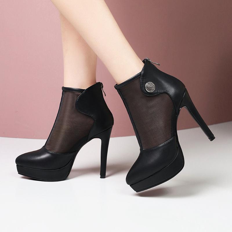 2021 Thin High Heels Summer Boots Woman Shoes Zip Up Solid Platform Office Lady Boots 1