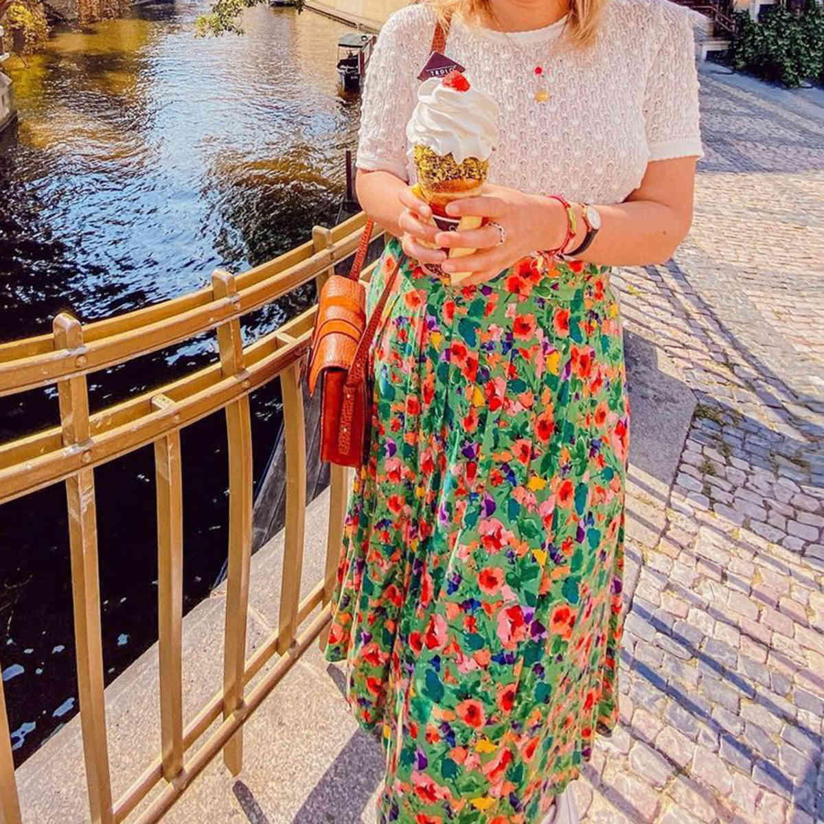 skirts Silk Floral Long Women Summer Autumn High Waist Chic Elegant Skirts Vintage Loose Skirt