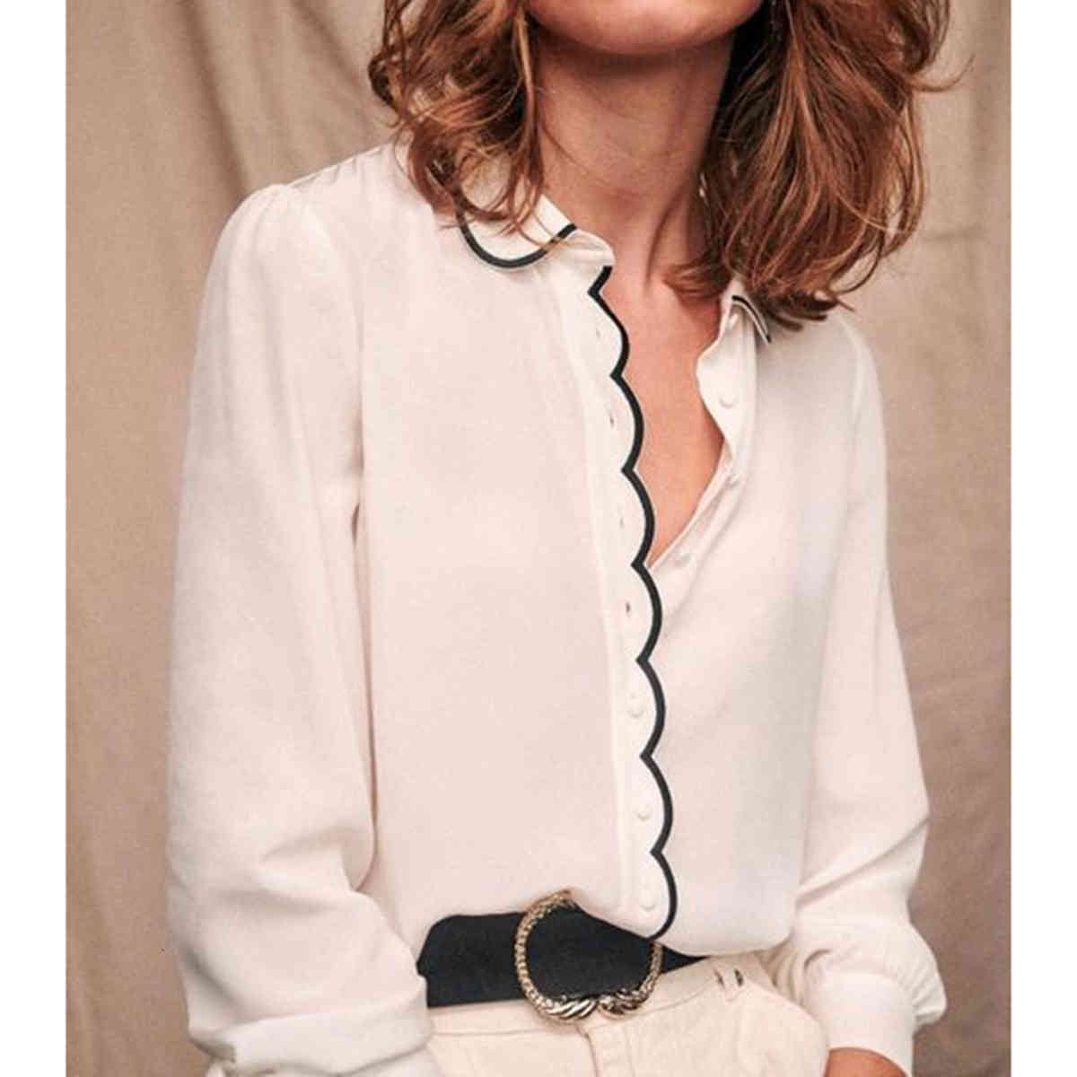 blouses Embrodiery Chic Silk Shirt Women Summer Autumn Long Sleeve White Ruffles Casual Office Lady Elegant Blouse Tunic