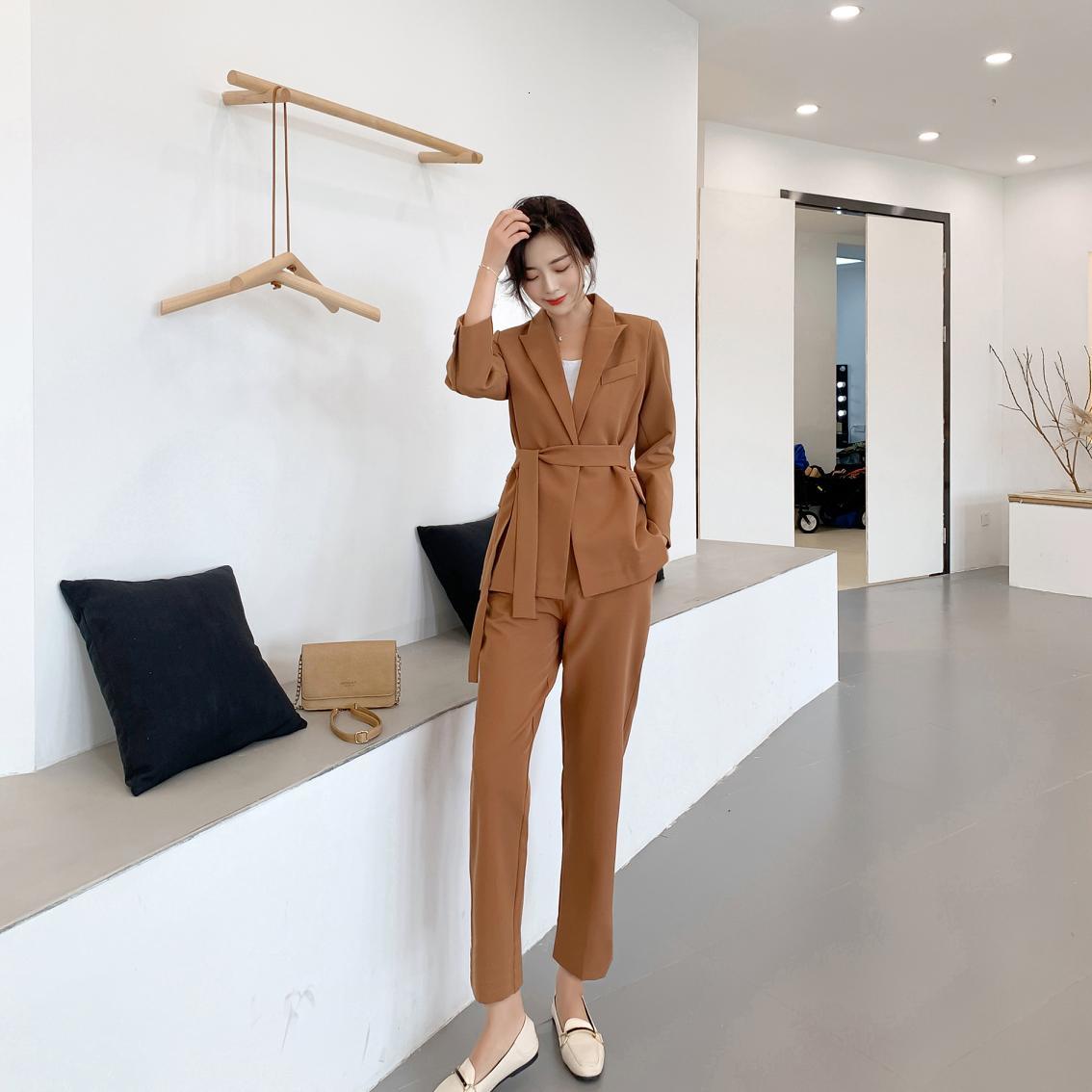 tracksuits Autumn Winter Women Lace Up Suit Notched Blazer Jacket & Pant Office Wear Suits Female Sets 2xuu ZFFU