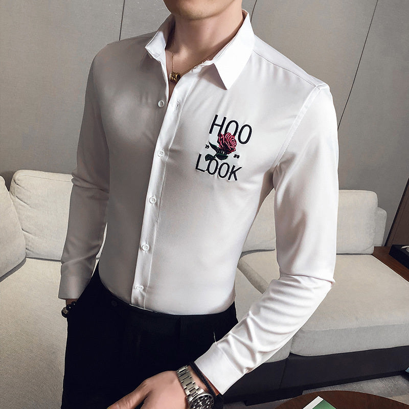 t shirts British Style Spring Men Casual Long Sleeve All Fine Set Business Formal Wear Office Black-white Blouse Ipva