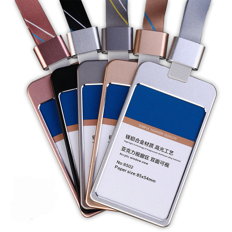 Badge Office Name Sleeve Luxury Metal Aluminum Case Business Card Holder Frame Neck ID Card Badge Holder With Exquisite Lanyard