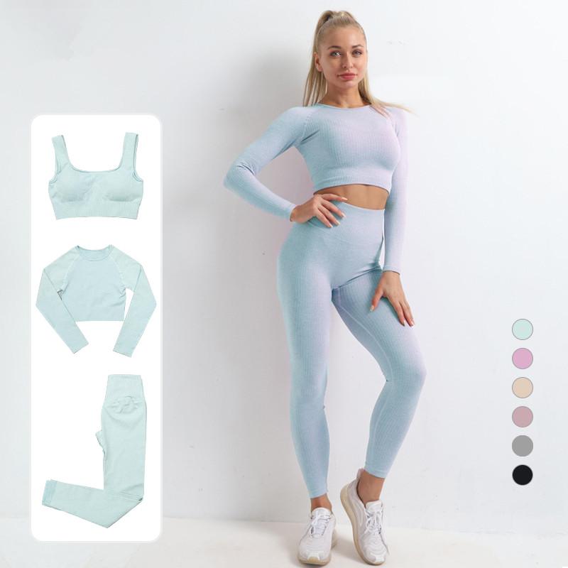 Women Sportswear Yoga Set Workout Clothes Athletic Wear Gym Fitness Leggings Sport Bra Crop Top Long Sleeve Suit Bras Outfit