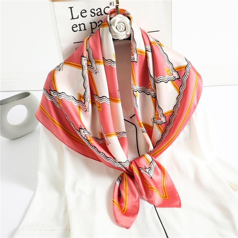 Plaid Scarf Silk Square Foulard Neck Wraps Print Spring Summer Female Hijab Women Bandana Scarves Neckerchief 2021