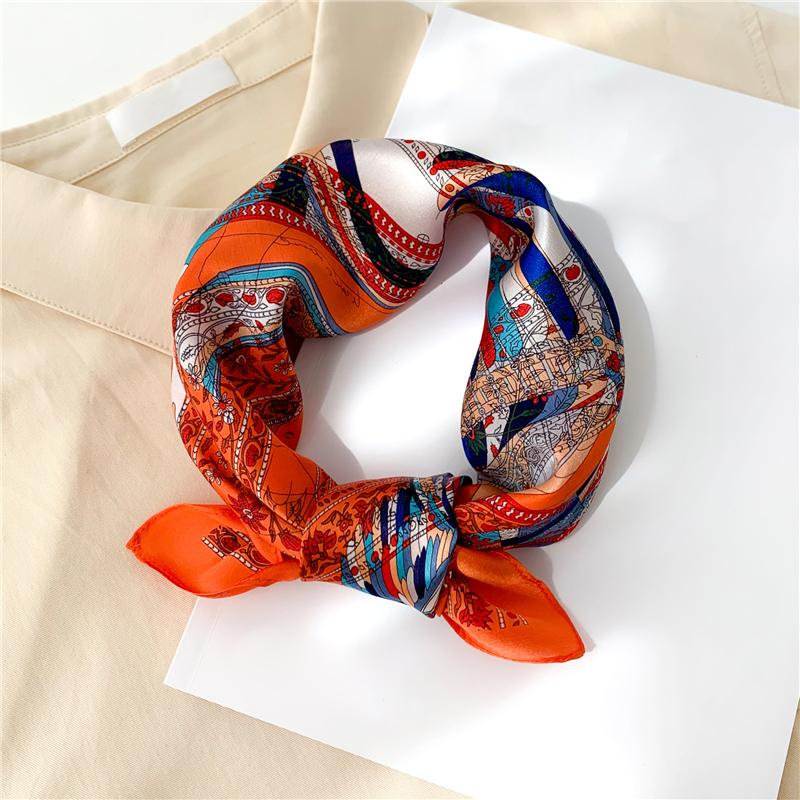 2021 Spring New Square Scarf 100% Natural Silk Hairband Foulard Female Bandana Design Print Small Neck Scarves Kerchief Tie