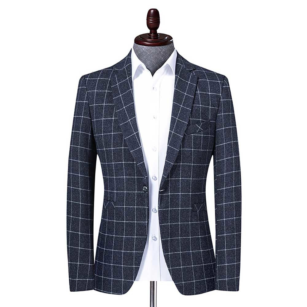 jackets Trendy Premium Suit Men Casual SLIM Fit Korean Style Blue Plaid Suits Jacket Banquet Office Wedding Blazer