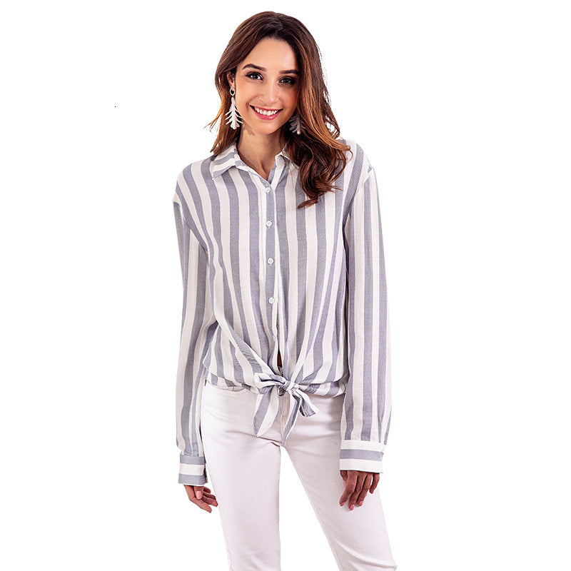 blouses Women&#039;s Striped Blouse Casual Woman Cloth Button Long Sleeve Fashion Bow Womens Tops and Blouses 6puv