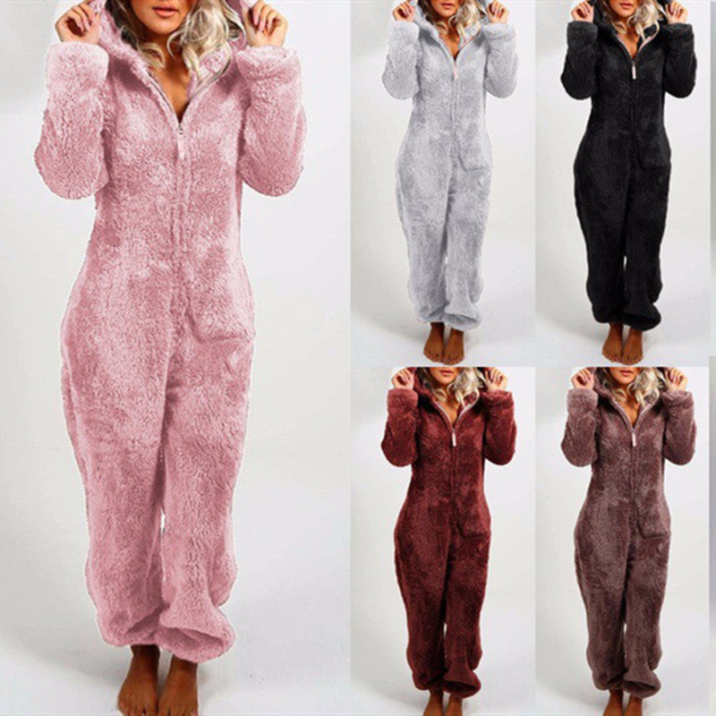 jumpsuits One Piece Pajamas for Women Onesies Hooded Winter Autumn Sleepwear Coral Fleece Thick Warm Cute Long Homewear Pi9d OSQE