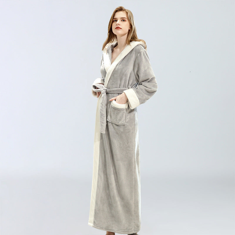 sleepwear Woman Winter Thick Robes Flannel Warm Bathrobe Long Autumn with Hat Sleepwear Soft Women Pajamas Robe 4uy1 0XCH