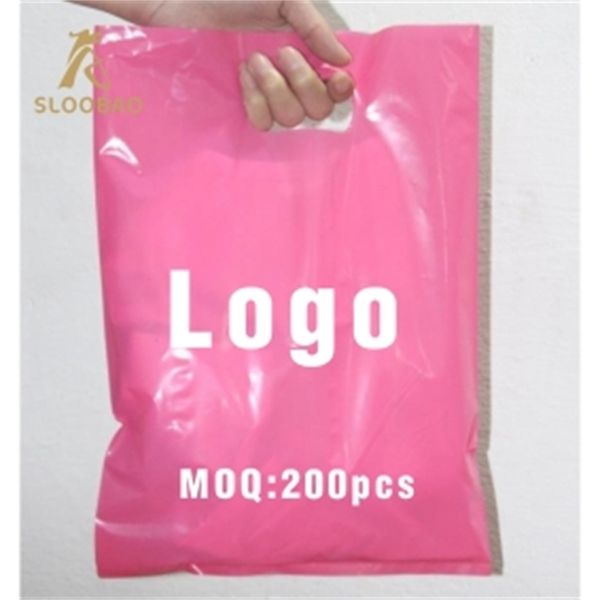 200 pcs custom shopping handle plastic bag-gift plastic packaging bag for garment-printed promotion bag 210323