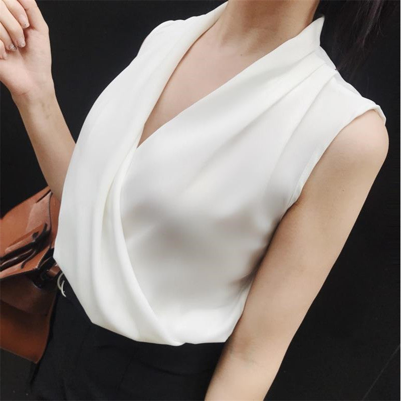 tanks Deep V-neck Women Shirt Pure Color Tops Autumn Summer Spring Female Rayon Sleeveless Elegant Office Lady Blouse Ck4p ZW3W