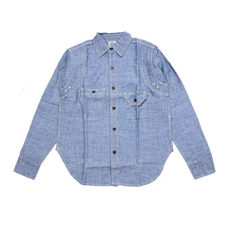 blouses NON STOCK Vintage Chambray Shirts Blue Spring Men&#039;s Casual Denim Workshrits