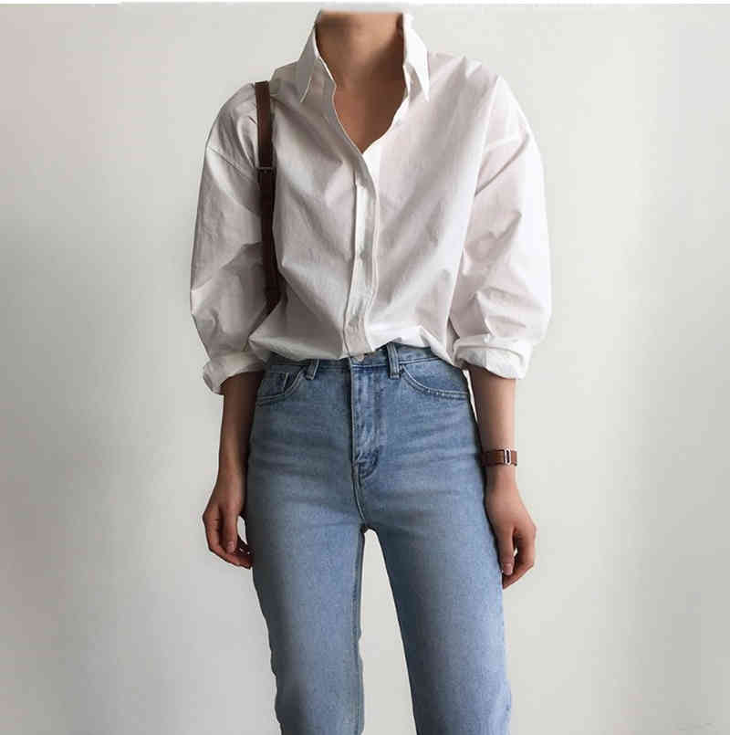 blouses Office Ladies Cotton White Blouses Women Spring Single-breasted Long Sleeve Shirts Female Tops Blousas Pcas BSW4