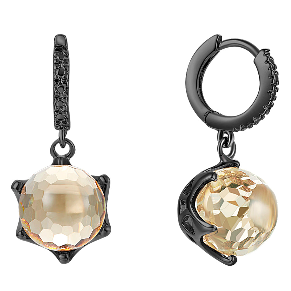 Topaz Bead Dangle Earrings Round Crystal Clip Circle Jewellery Black Plate High Quality Jewelry Gift for Women