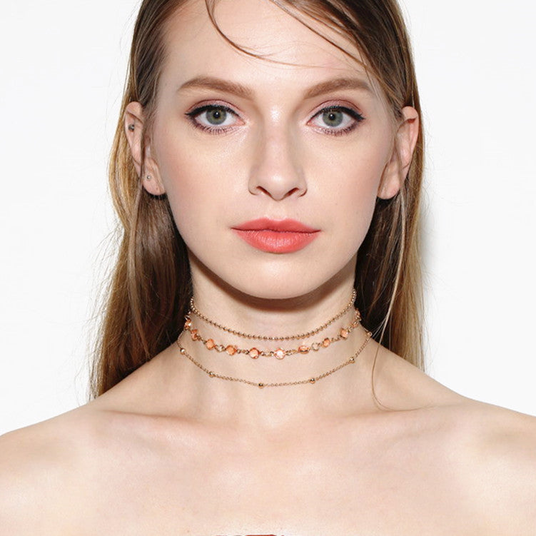 European and American Fashion Chokers Simple All-match Set Copper Bead Crystal Multilayer Necklaces Customized Handmade Clavicle Chain Jewelry Gift