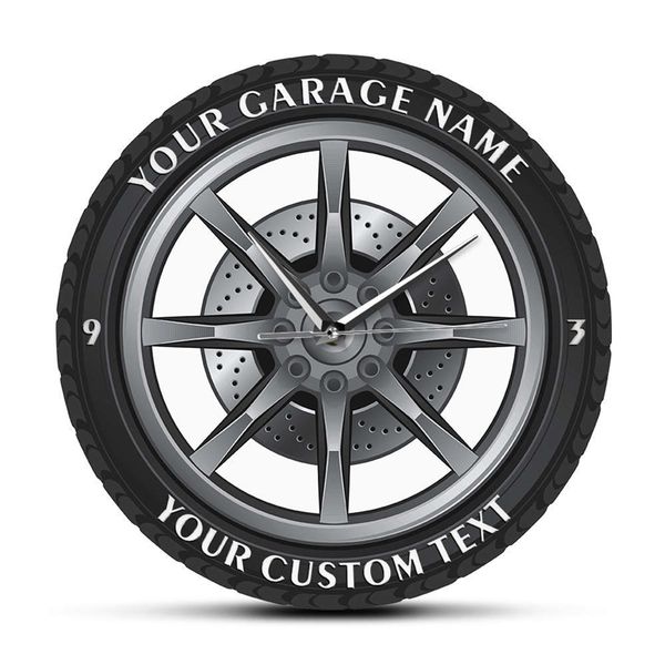 Custom Your Garage Name Car Service Repair Garage Acrylic Wall Clock Tire Wheel Auto Watch Vintage Mechanic Car Workshop Decor 210325