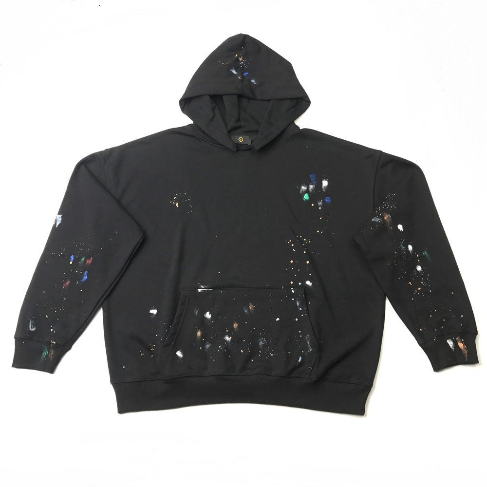 sweatshirts Black Paint Splatters Hoodie Hip Hop Short Length Raglan Pullover Autumn Streetwear