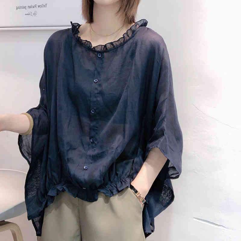 t shirts Summer Arts Style Women Batwing Sleeve Loose Shirts Vintage Cotton Linen Casual Blouses Big Size Femme Blusas M145 3cg5