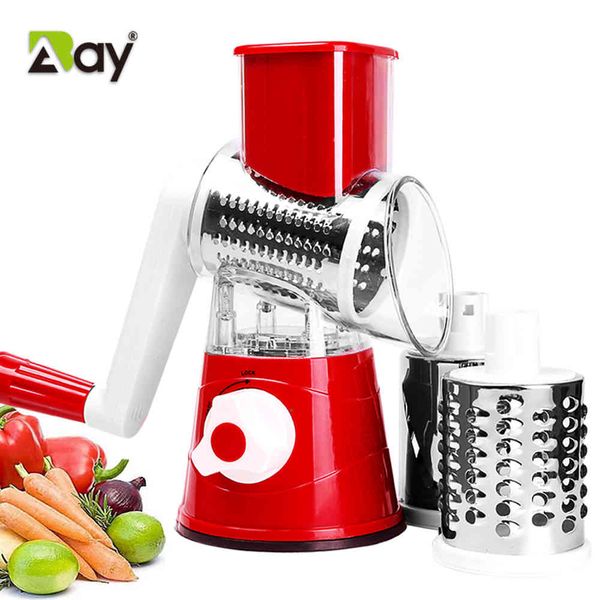 Vegetable Slicer Manual Kitchen Accessories Vegetable Chopper 3 in 1 Round Grater Cutter Potato Spiralizer Home Gadget Tool Item 210326
