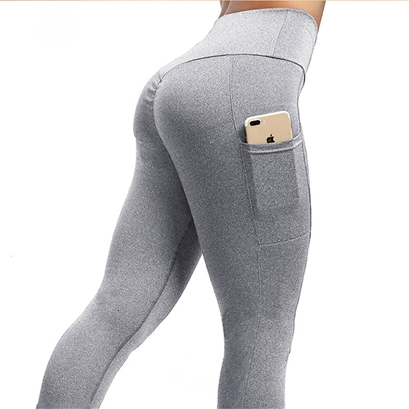 Normov Women Leggings Plus Size Solid Casual Color High Waist Pocket Leggins Elastic Workout Push Up Fitness Legings Lj200819