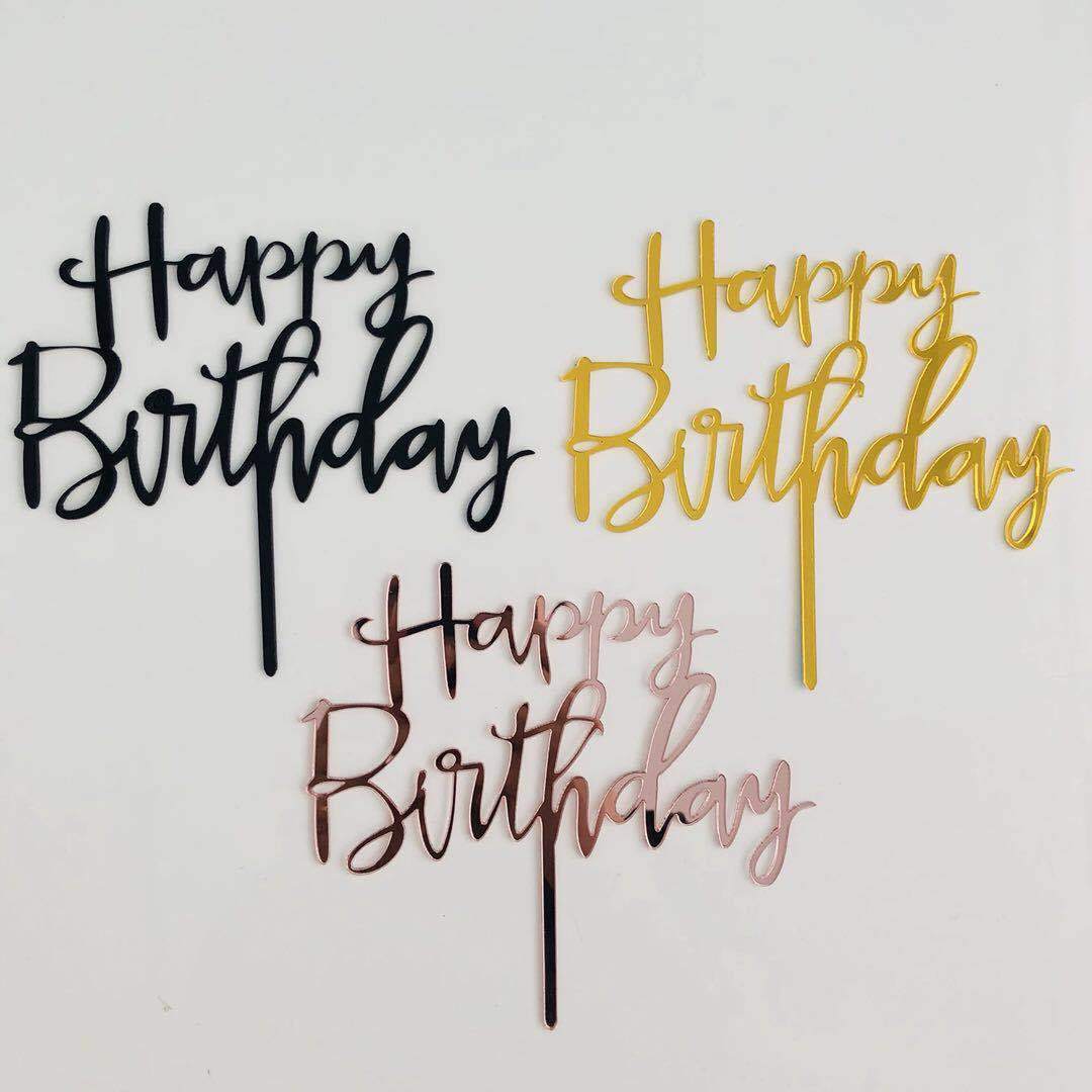 Happy Birthday Decoration Cake Topper Mirrored Gold Topper Cakes for Photo Booth Props Party Decorations Ideas 122942
